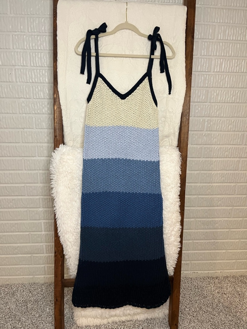 Zara Limited Edition Stripe Knit Maxi Dress Blue Ombré - Women’s Small